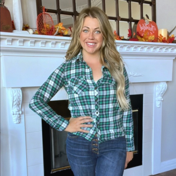 Check & Stripe Green Plaid Flannel Button Down Sz Small - Picture 1 of 5